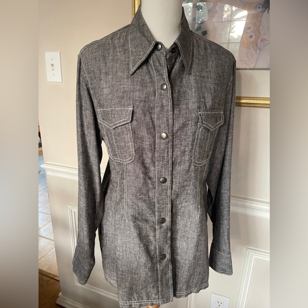 Bruno St. Hilaire Linen Blend Grey Western Influence Snap Front Shirt Women | 8